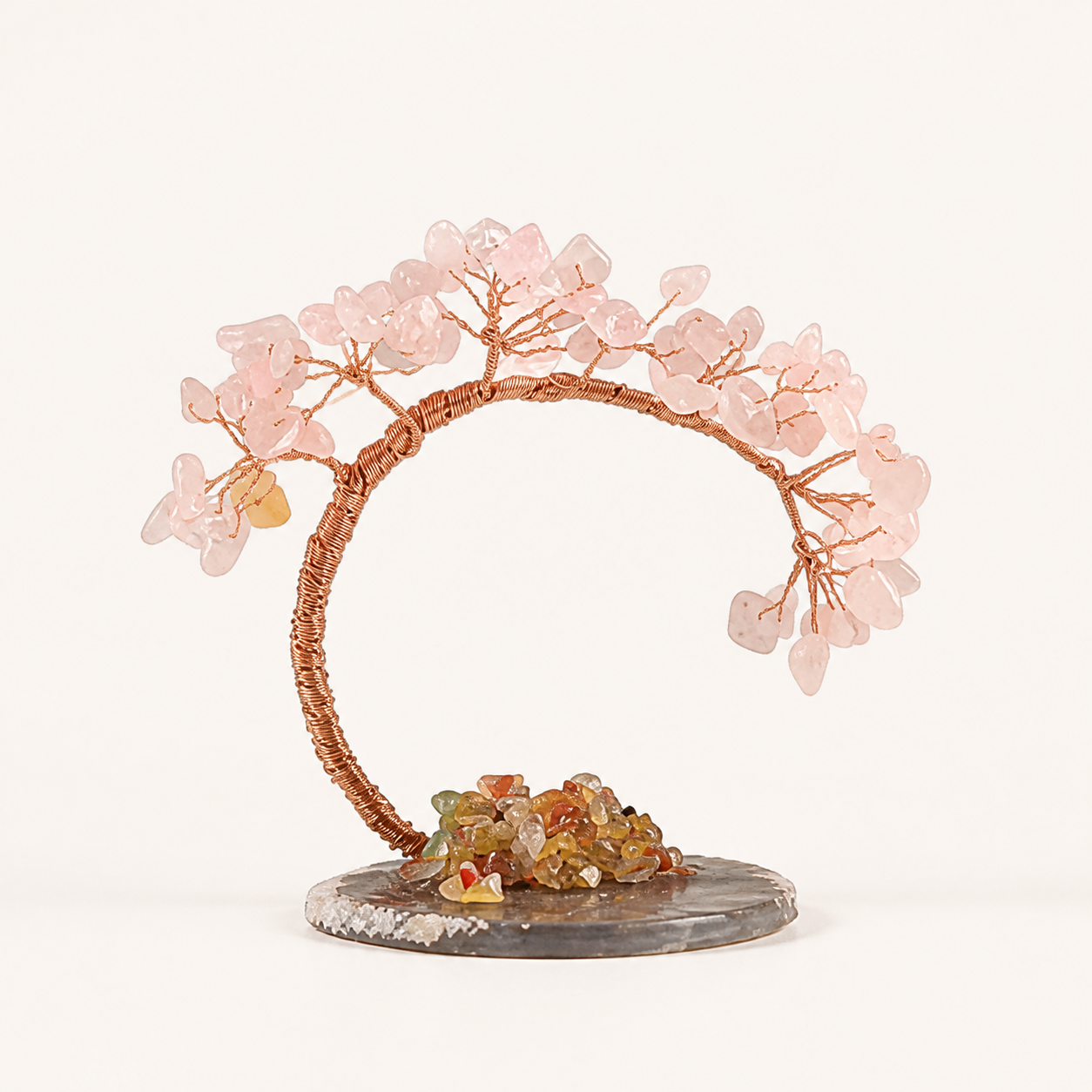 Natural crystal gravel curved cypress tree craft for home and office desktop DIY agate base potted plant decoration