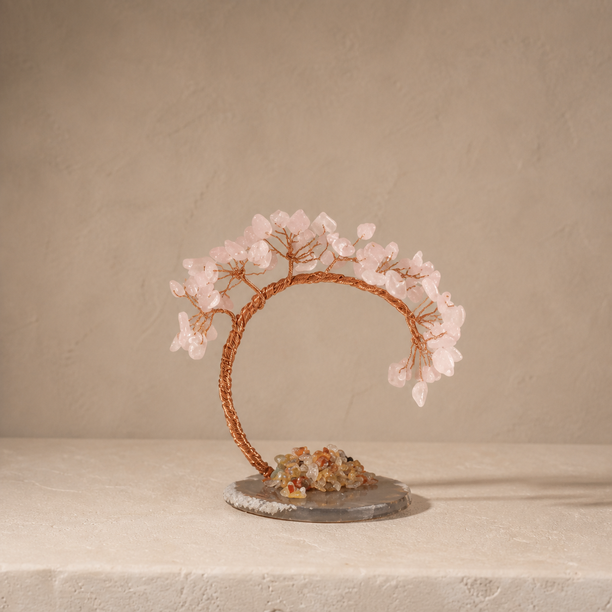 Natural crystal gravel curved cypress tree craft for home and office desktop DIY agate base potted plant decoration