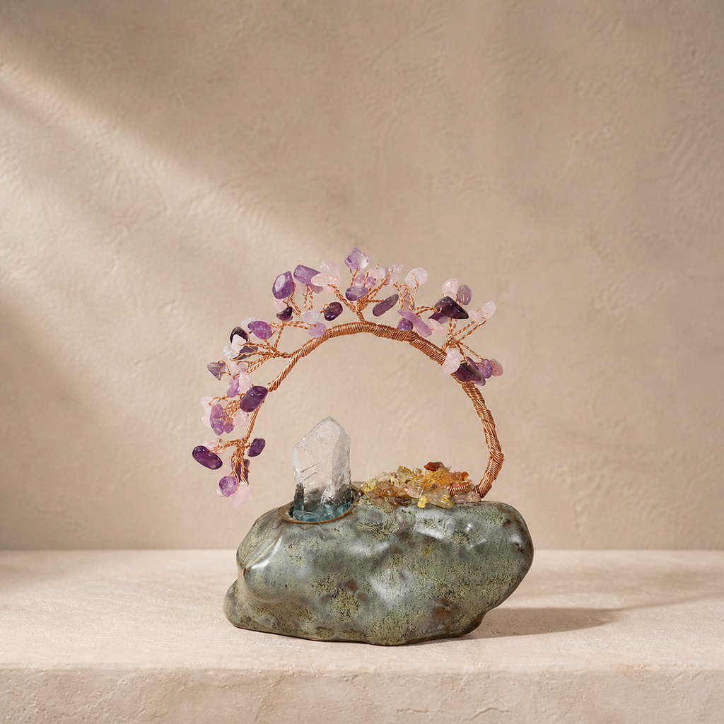 Natural Amethyst Potted Plant Ornament Crystal Money Tree Ornament Home DIY Crushed Stone Money Tree Decorative Craft