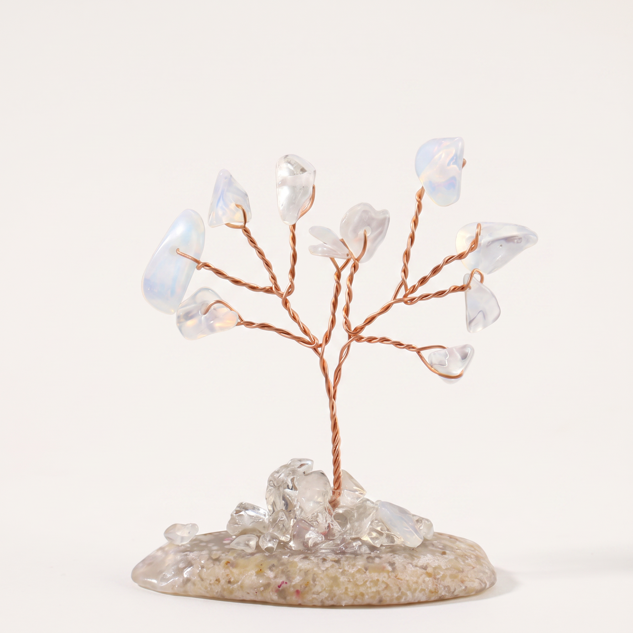 Natural crystal gravel fortune tree ornament for home and office, DIY wire-wrapped copper wire decorative craft tree