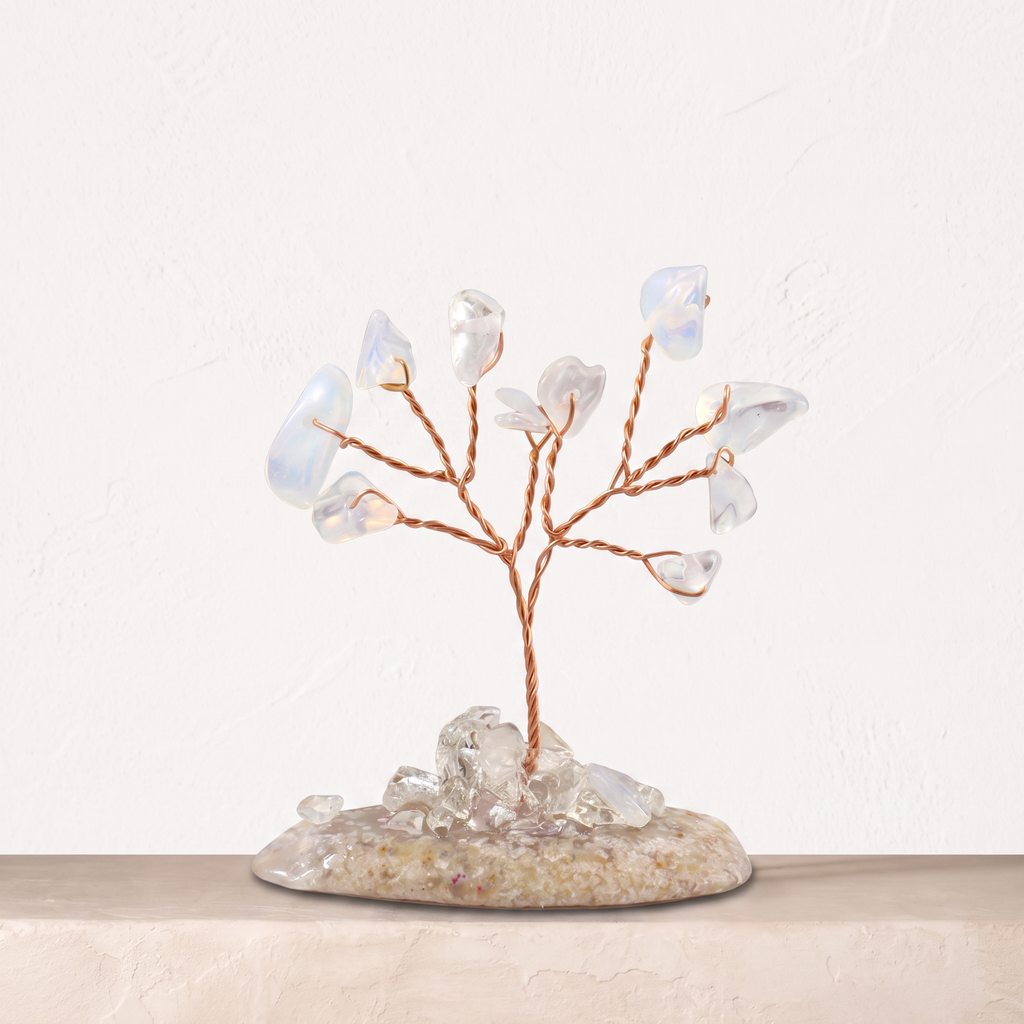Natural crystal gravel fortune tree ornament for home and office, DIY wire-wrapped copper wire decorative craft tree