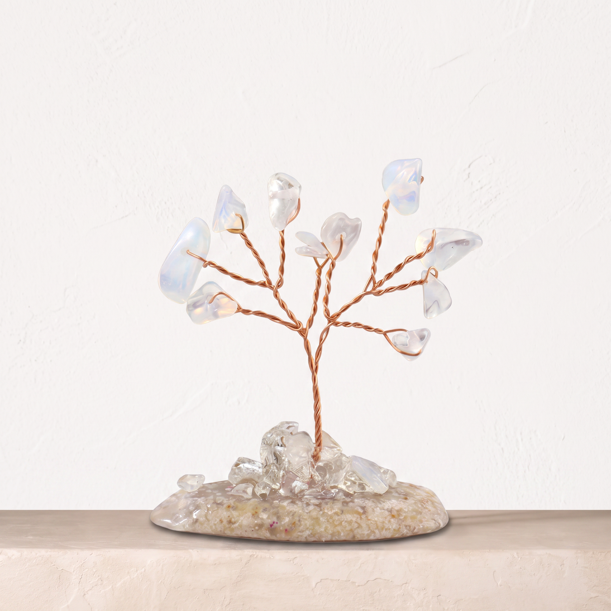Natural crystal gravel fortune tree ornament for home and office, DIY wire-wrapped copper wire decorative craft tree