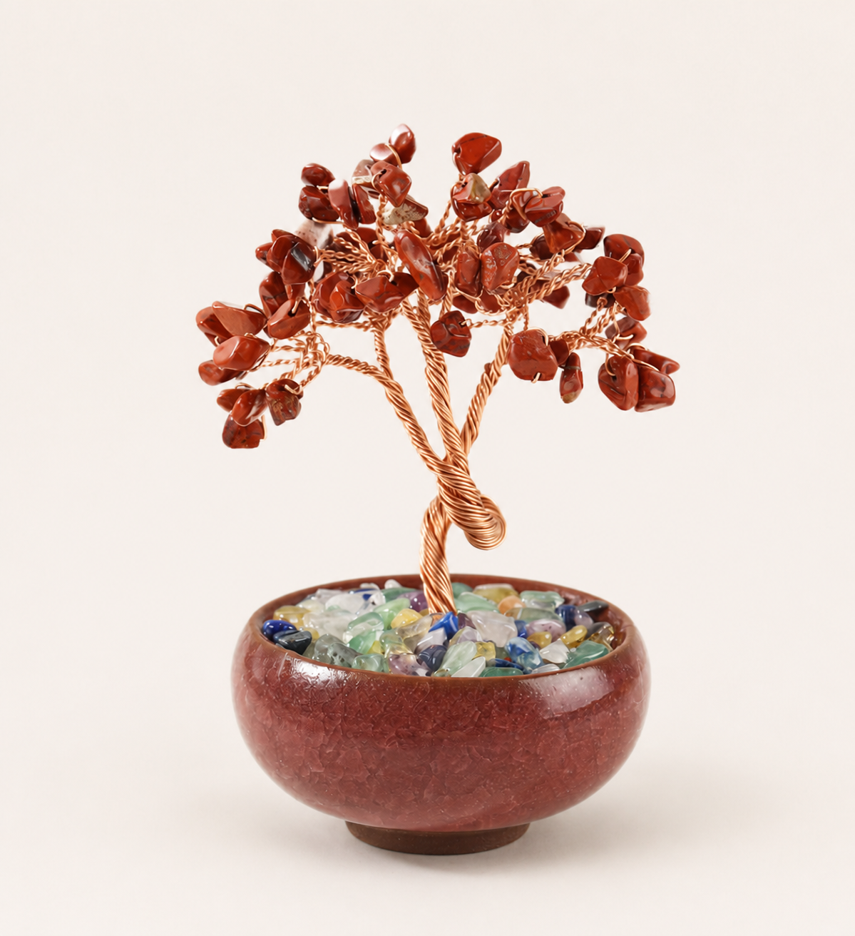 New Fortune Tree with Natural Crystal Chips Ornament for Home and Office Desk, Agate Rolling Stone Base Decoration