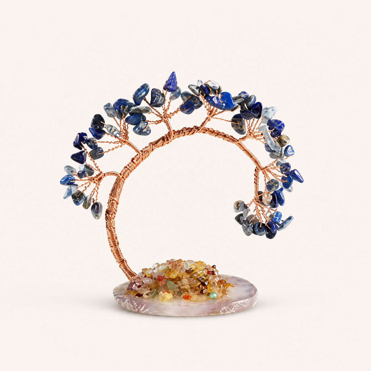Natural crystal gravel curved cypress tree craft for home and office desktop DIY agate base potted plant decoration