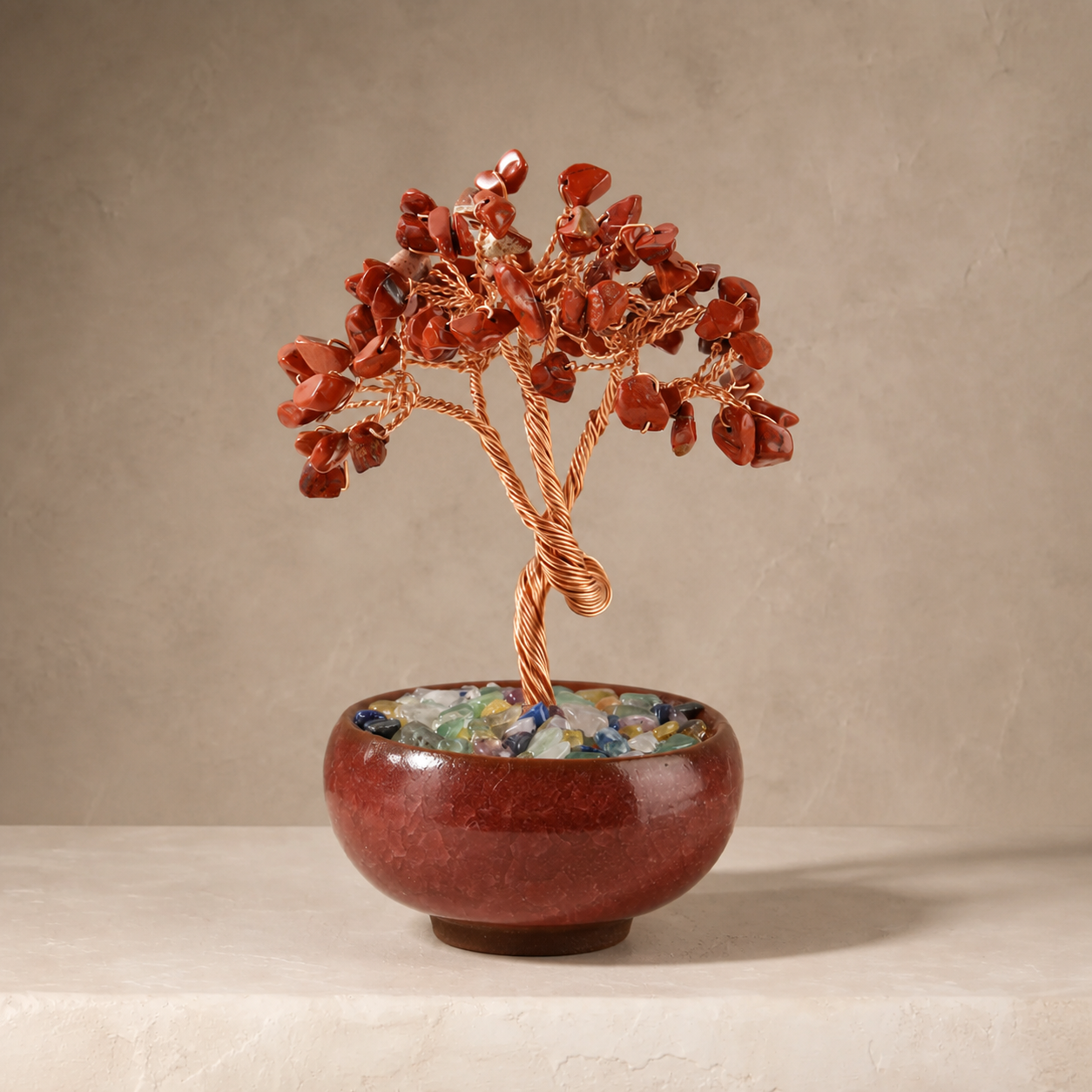 New Fortune Tree with Natural Crystal Chips Ornament for Home and Office Desk, Agate Rolling Stone Base Decoration