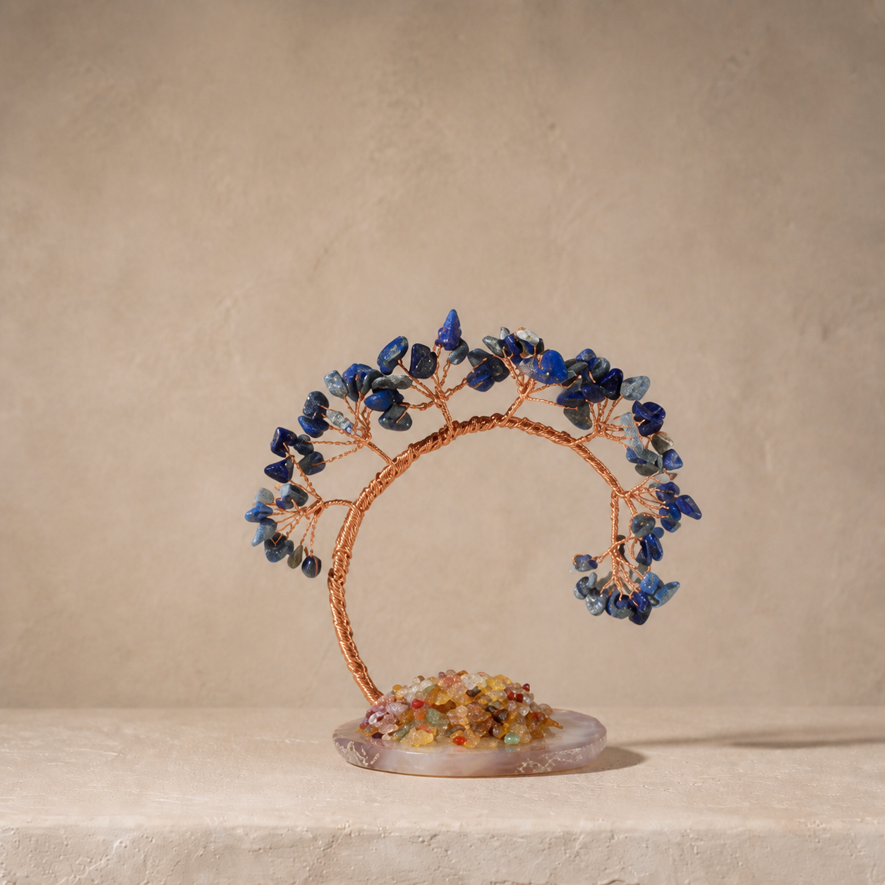 Natural crystal gravel curved cypress tree craft for home and office desktop DIY agate base potted plant decoration
