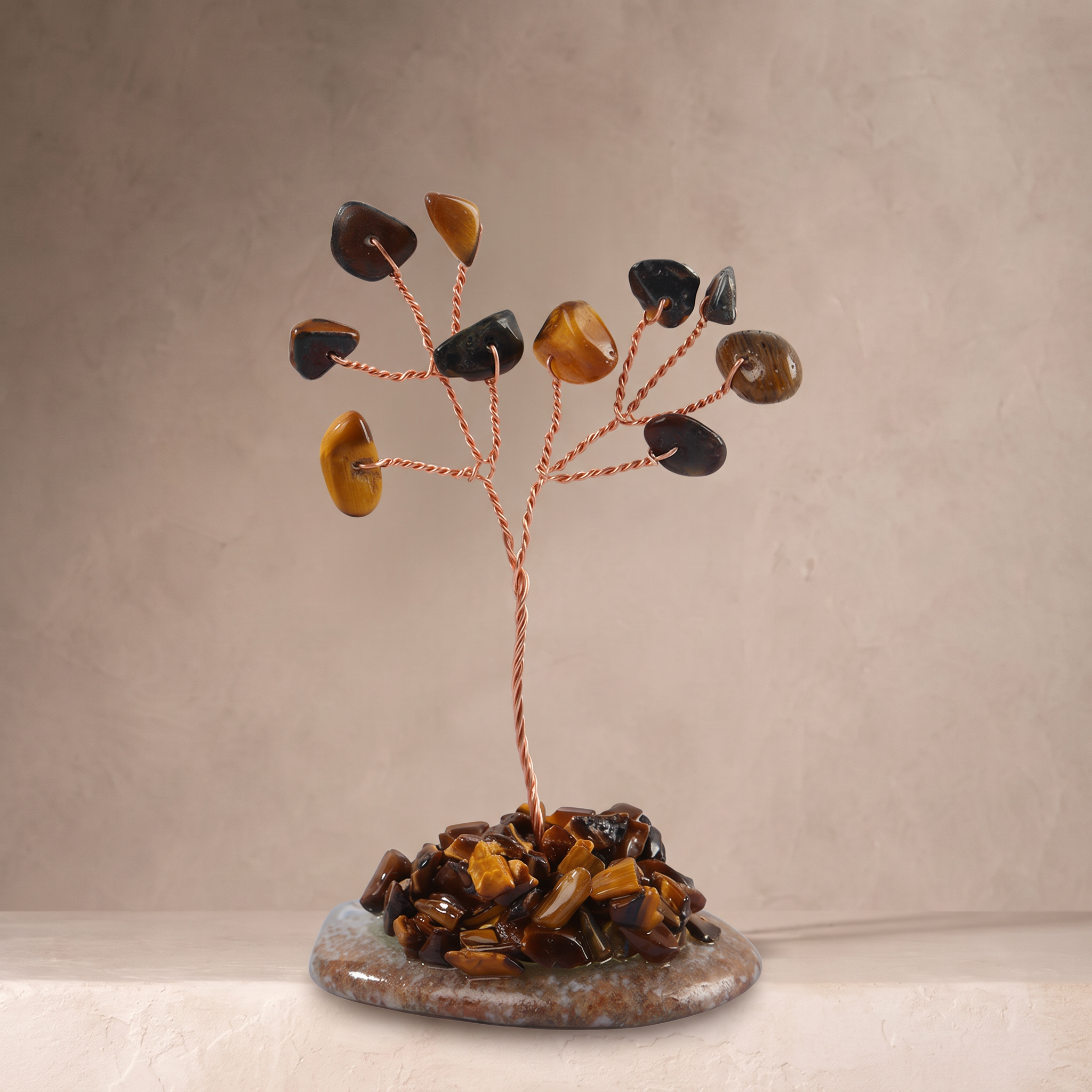 Natural crystal gravel fortune tree ornament for home and office, DIY wire-wrapped copper wire decorative craft tree