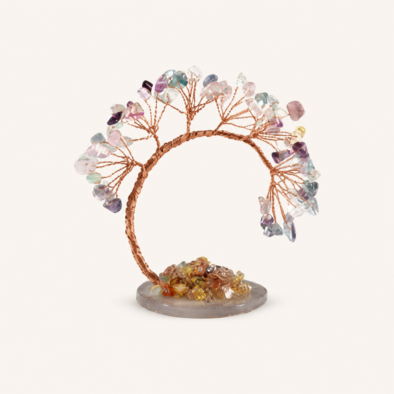 Natural crystal gravel curved cypress tree craft for home and office desktop DIY agate base potted plant decoration