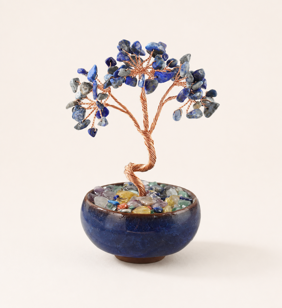 New Fortune Tree with Natural Crystal Chips Ornament for Home and Office Desk, Agate Rolling Stone Base Decoration
