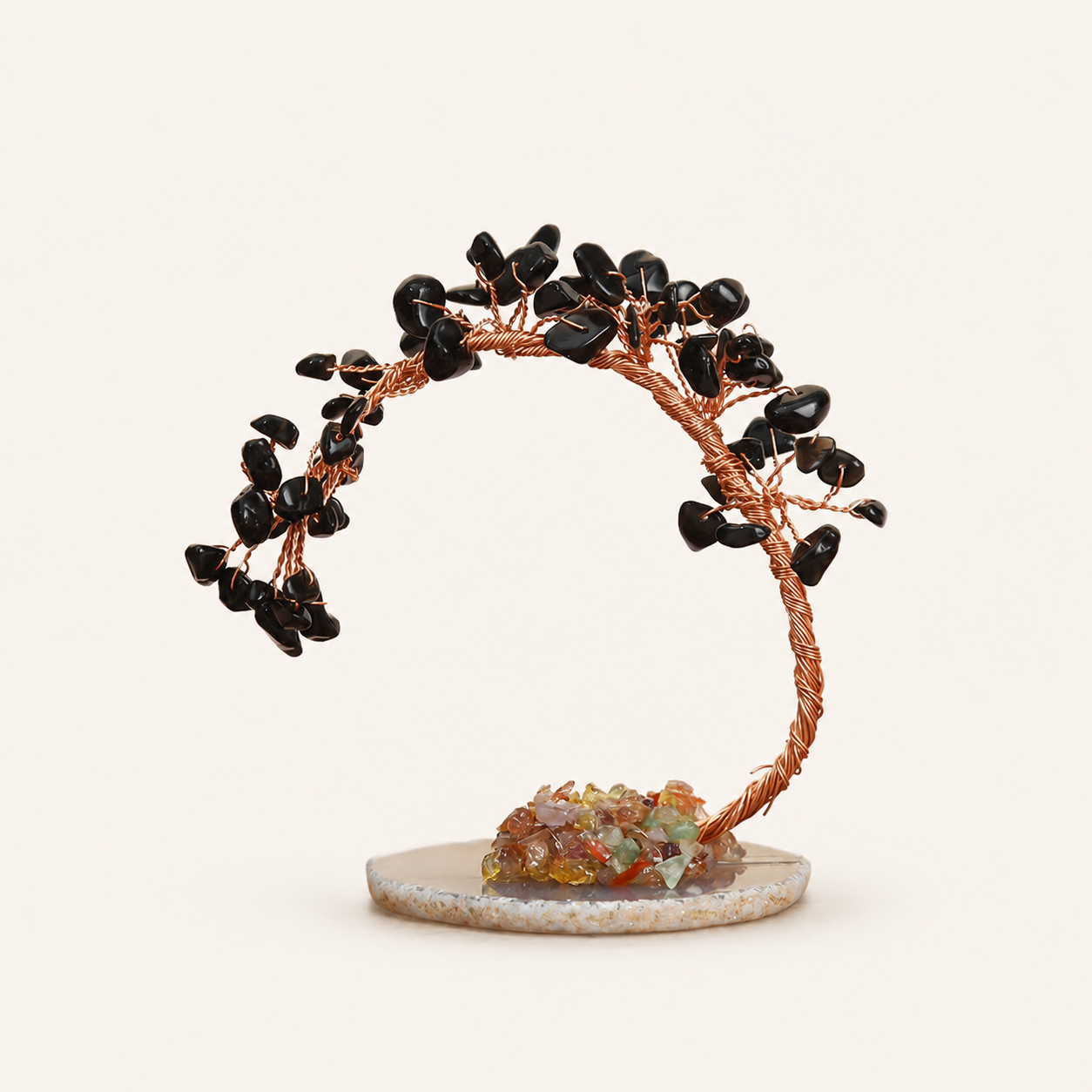 Colorful Natural Stone Crystal Tree Ornament with Agate Base, Yellow Crystal Money Tree for Car and Desktop Decoration