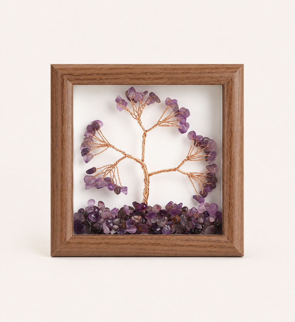 Natural crystal gravel money tree picture frame decorative painting, gift for friends, housewarming, opening ceremony, craft ornament
