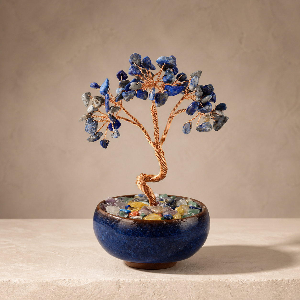 New Fortune Tree with Natural Crystal Chips Ornament for Home and Office Desk, Agate Rolling Stone Base Decoration