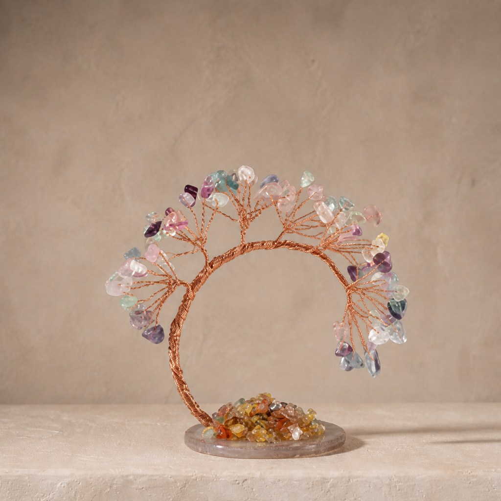 Natural crystal gravel curved cypress tree craft for home and office desktop DIY agate base potted plant decoration