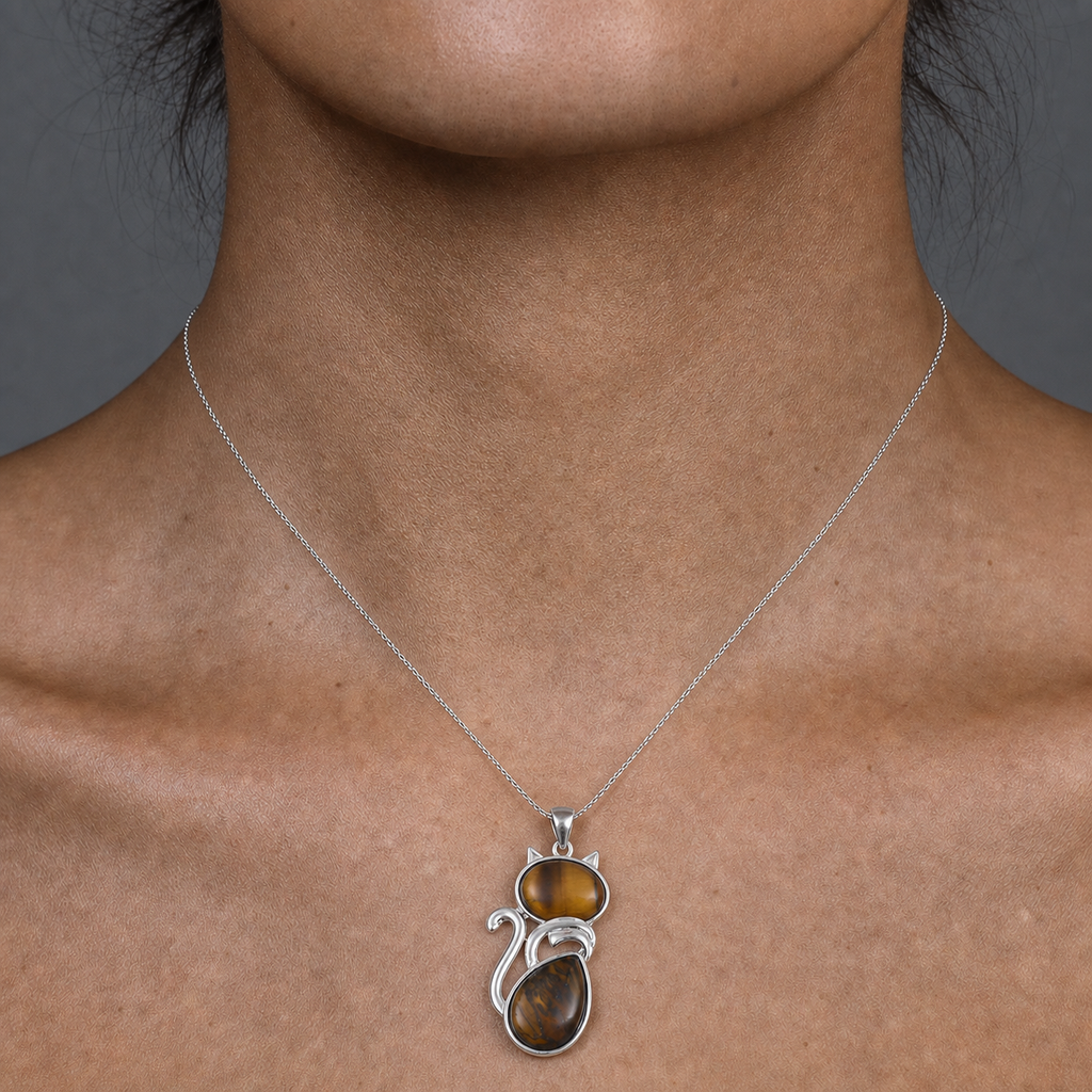 Best-selling coiled copper wire cat pendant for women DIY fashion sweater chain natural raw stone pendant accessory