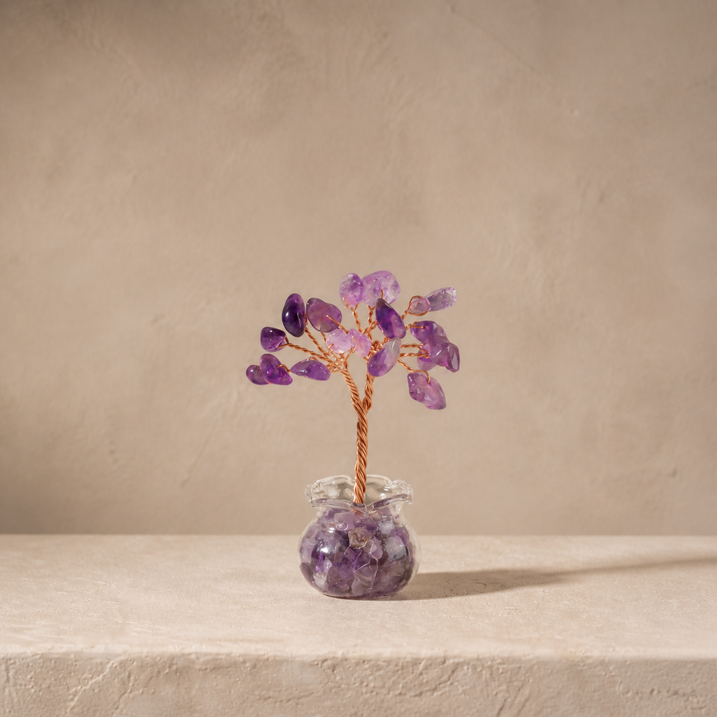 Natural crystal gravel fortune tree decorative craft for home, office desk, and car