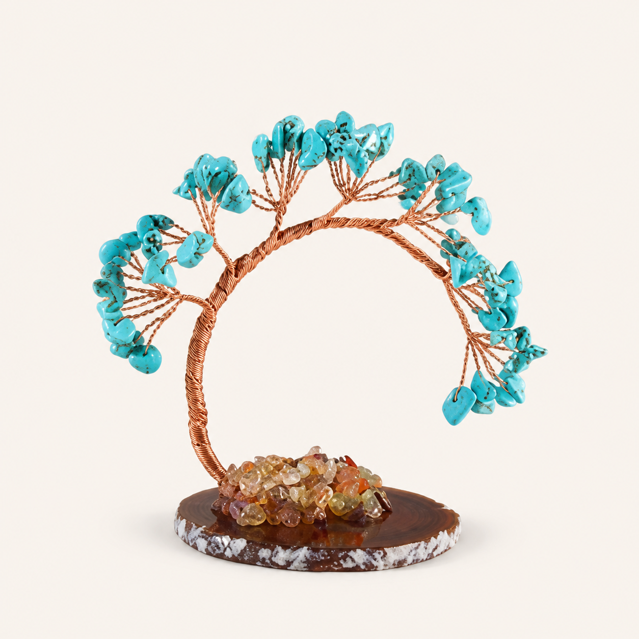 Natural crystal gravel curved cypress tree craft for home and office desktop DIY agate base potted plant decoration