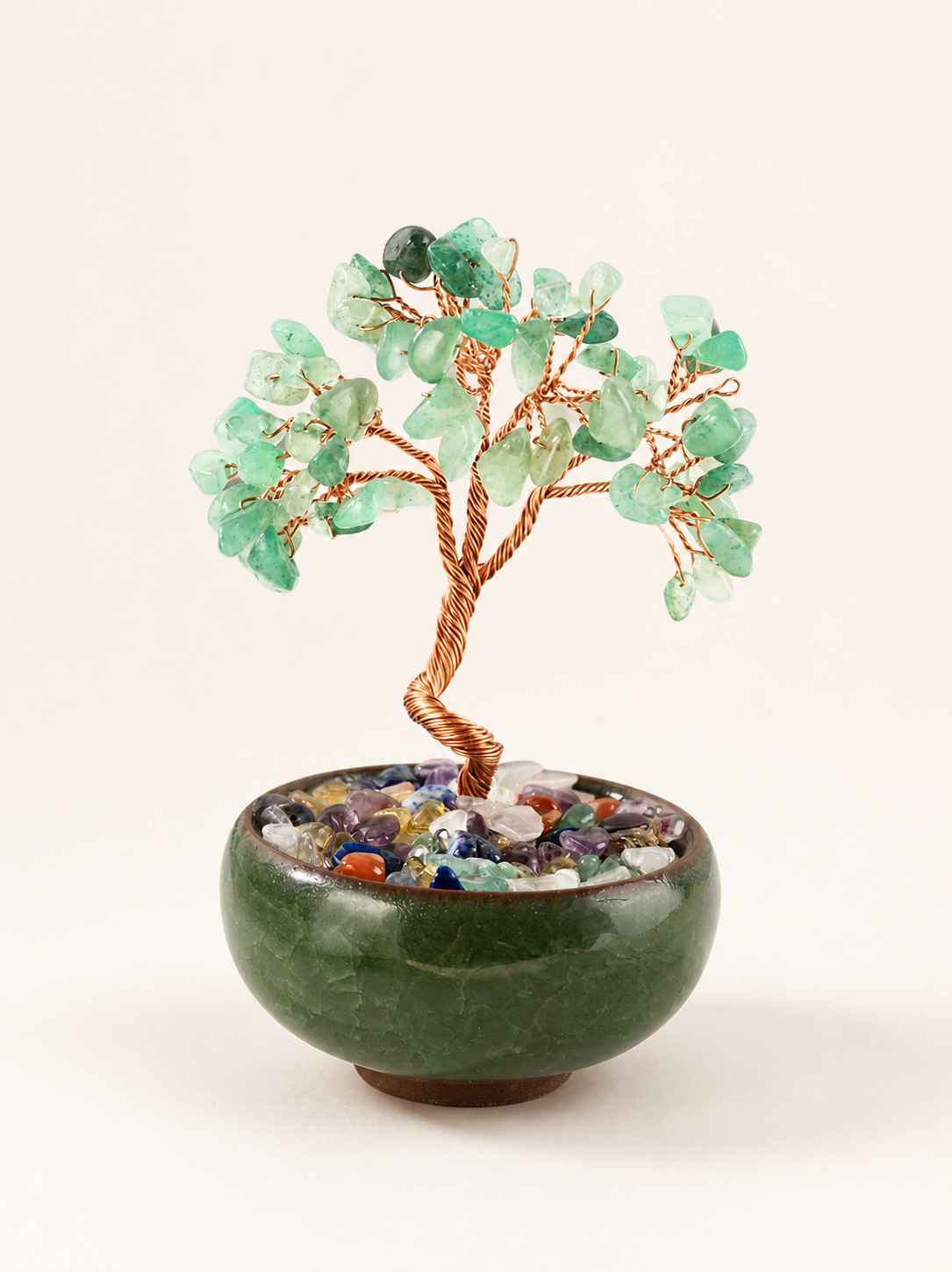 New Fortune Tree with Natural Crystal Chips Ornament for Home and Office Desk, Agate Rolling Stone Base Decoration