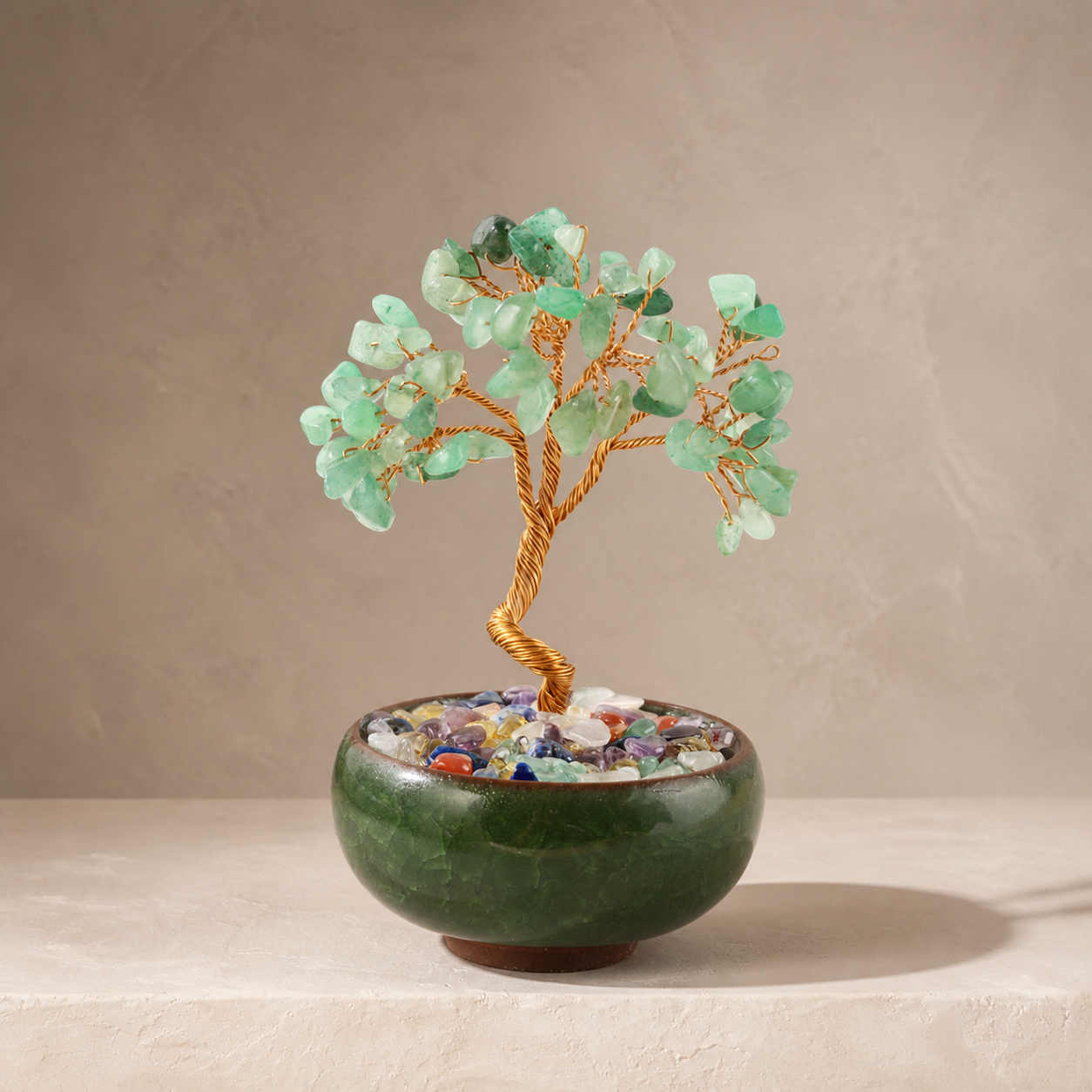 New Fortune Tree with Natural Crystal Chips Ornament for Home and Office Desk, Agate Rolling Stone Base Decoration