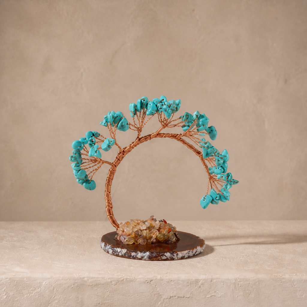 Natural crystal gravel curved cypress tree craft for home and office desktop DIY agate base potted plant decoration