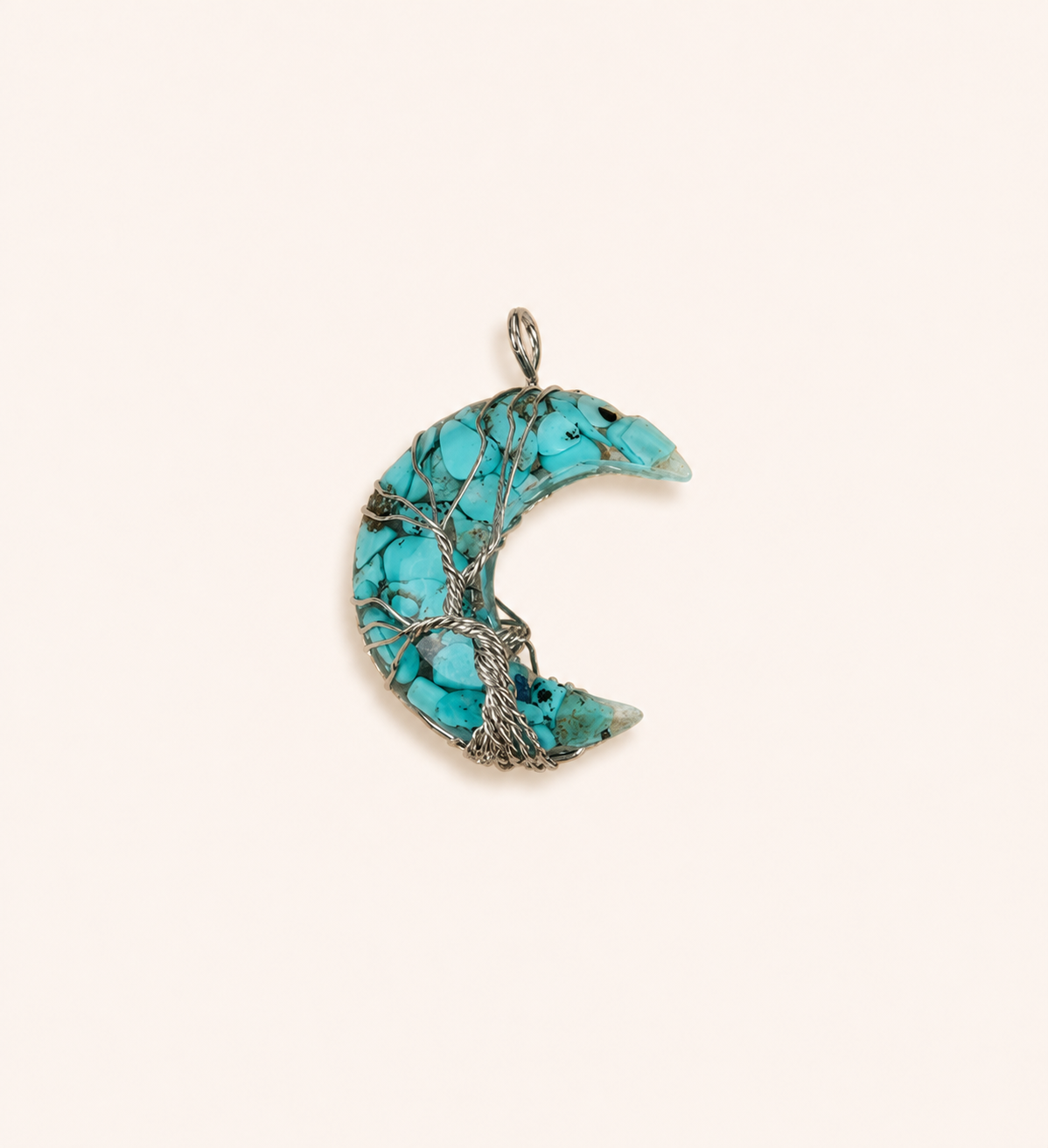 Bestseller natural crystal moon pendant necklace, hand-wrapped tree of life, money tree, crushed stone moon