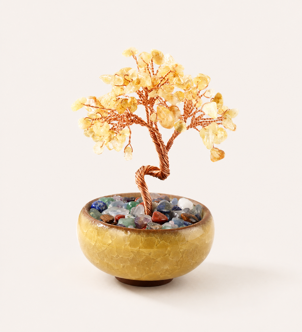 New Fortune Tree with Natural Crystal Chips Ornament for Home and Office Desk, Agate Rolling Stone Base Decoration