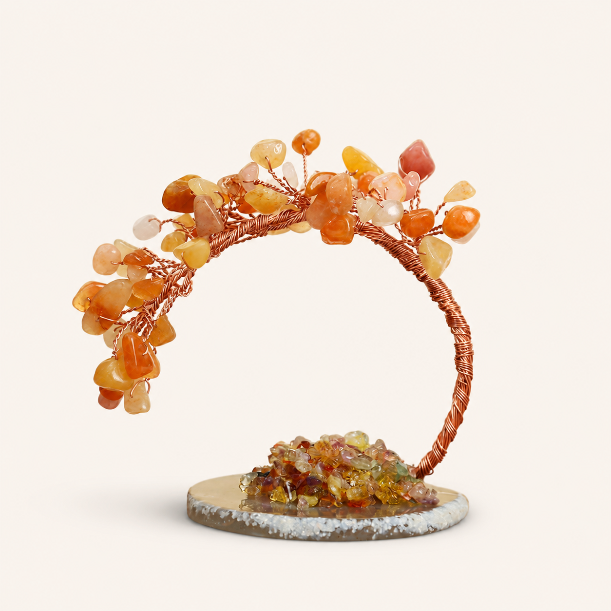 Colorful Natural Stone Crystal Tree Ornament with Agate Base, Yellow Crystal Money Tree for Car and Desktop Decoration