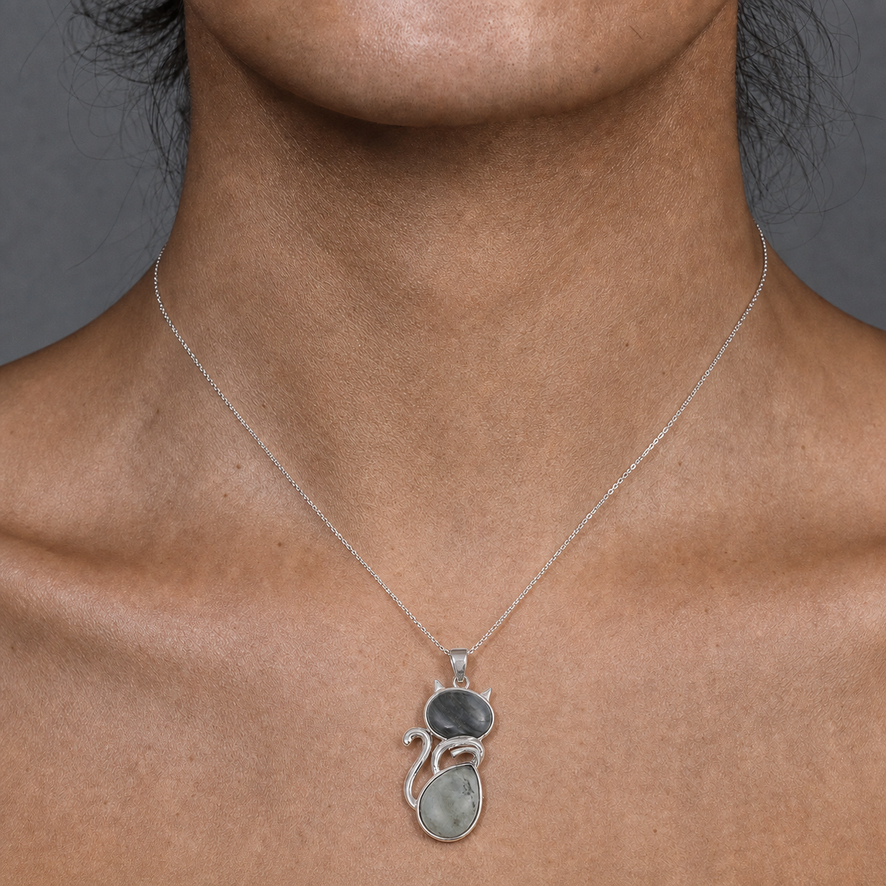 Best-selling coiled copper wire cat pendant for women DIY fashion sweater chain natural raw stone pendant accessory