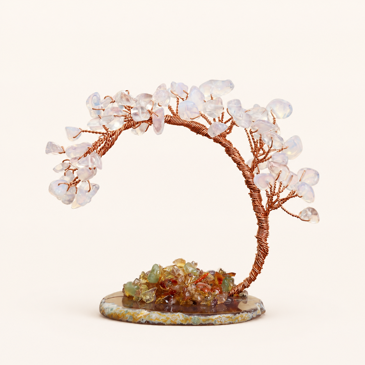 Colorful Natural Stone Crystal Tree Ornament with Agate Base, Yellow Crystal Money Tree for Car and Desktop Decoration