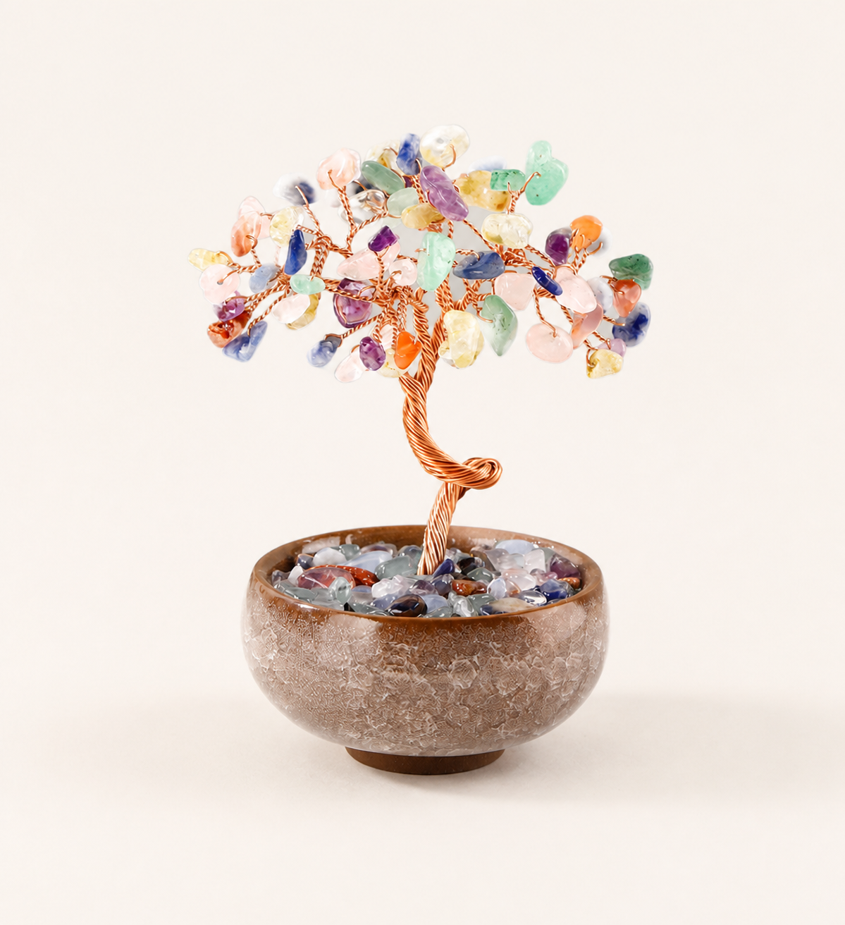 New Fortune Tree with Natural Crystal Chips Ornament for Home and Office Desk, Agate Rolling Stone Base Decoration