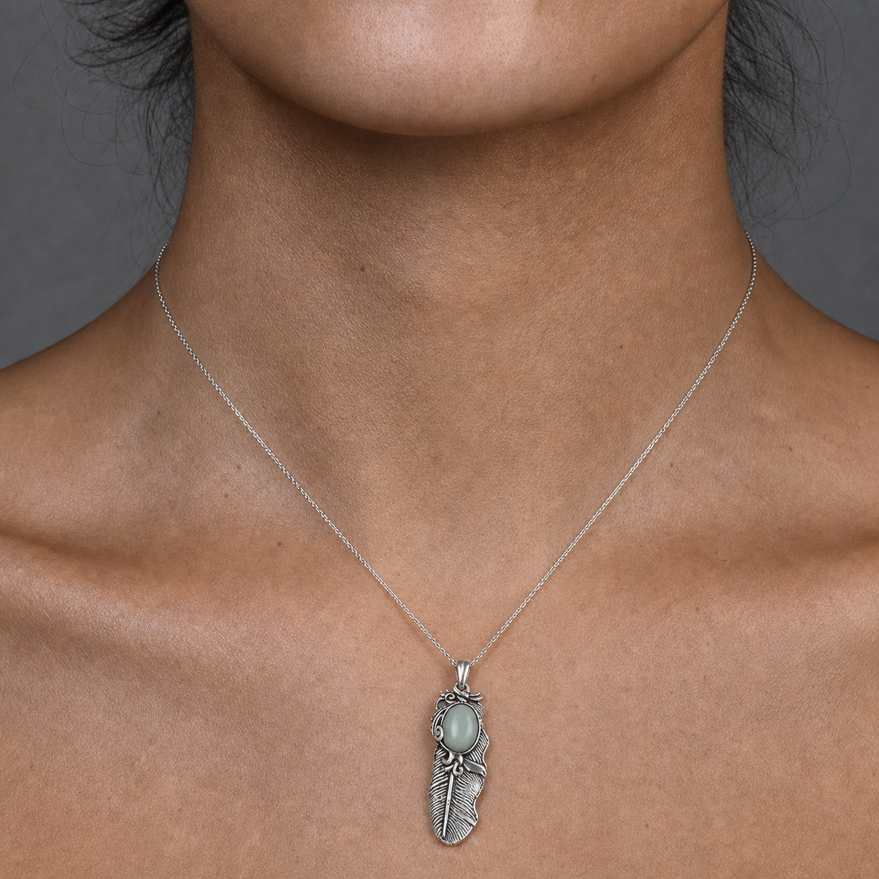 European and American natural stone feather pendant vintage trendy men's DIY sweater chain accessory pendant DIY jewelry accessory