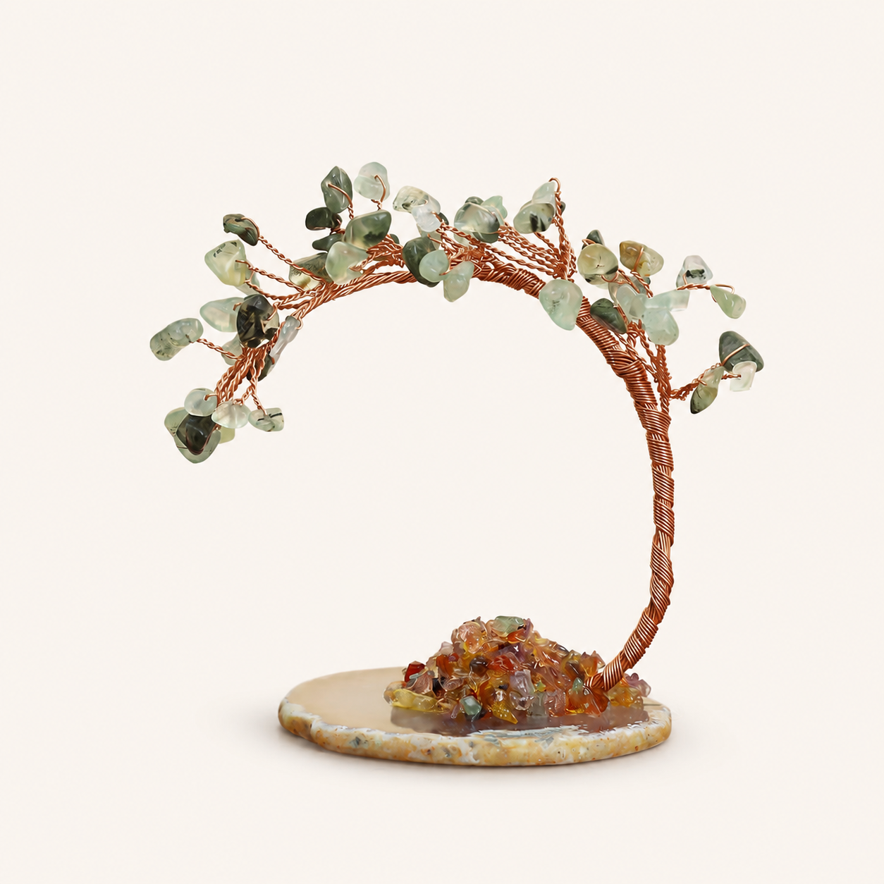 Colorful Natural Stone Crystal Tree Ornament with Agate Base, Yellow Crystal Money Tree for Car and Desktop Decoration