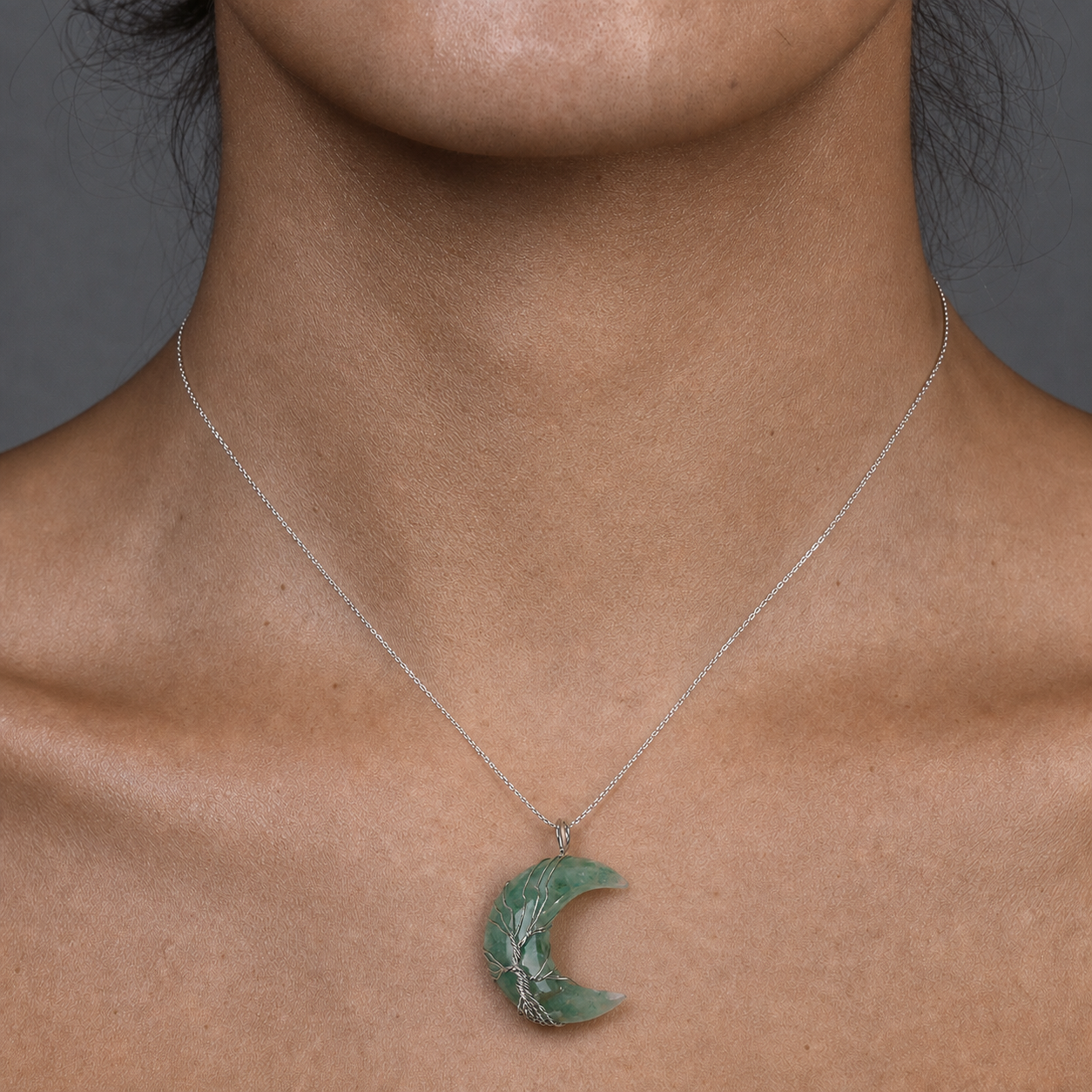 Bestseller natural crystal moon pendant necklace, hand-wrapped tree of life, money tree, crushed stone moon