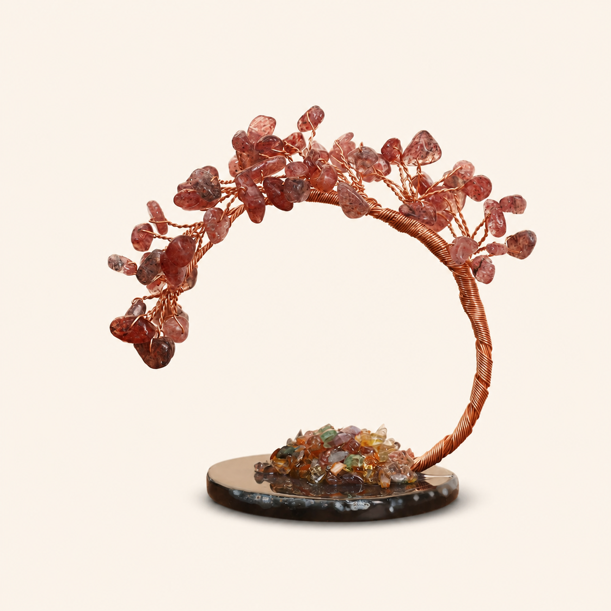 Colorful Natural Stone Crystal Tree Ornament with Agate Base, Yellow Crystal Money Tree for Car and Desktop Decoration