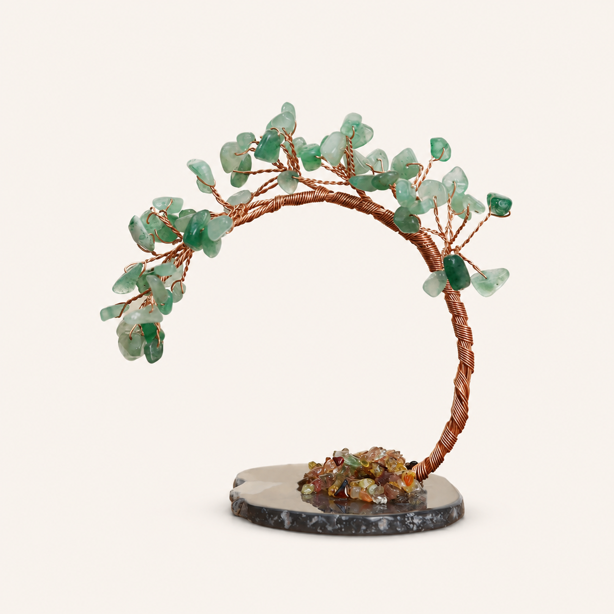 Colorful Natural Stone Crystal Tree Ornament with Agate Base, Yellow Crystal Money Tree for Car and Desktop Decoration