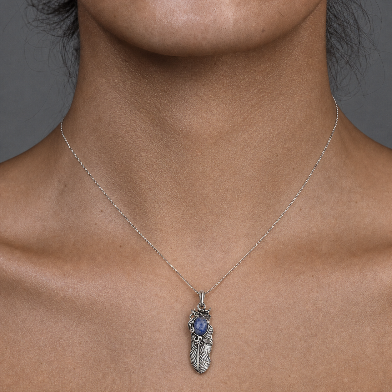 European and American natural stone feather pendant vintage trendy men's DIY sweater chain accessory pendant DIY jewelry accessory