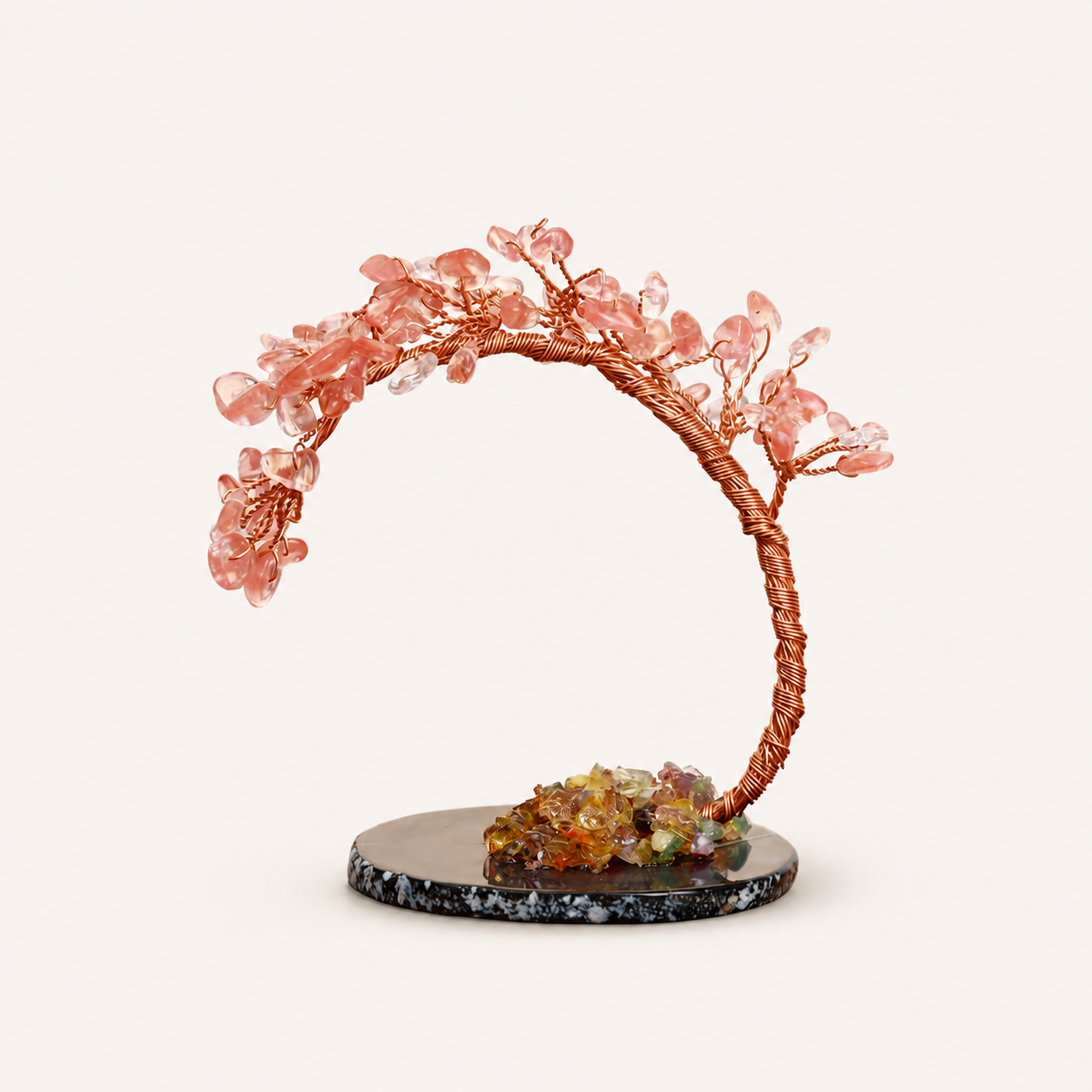 Colorful Natural Stone Crystal Tree Ornament with Agate Base, Yellow Crystal Money Tree for Car and Desktop Decoration
