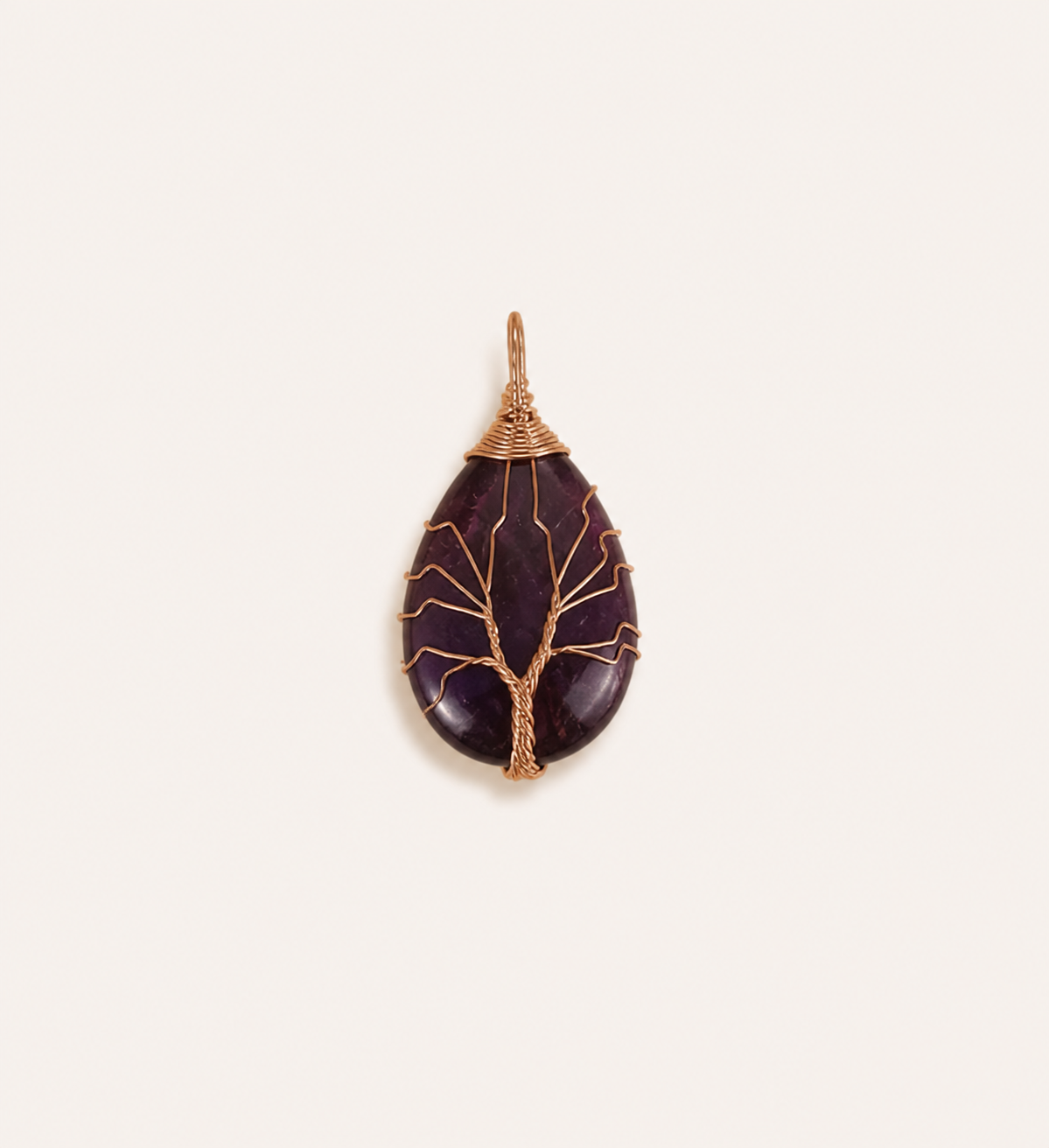Amethyst Necklace Pendant Handmade Woven Wire Life Tree Necklace Water Drop Natural Stone Crystal Pendant