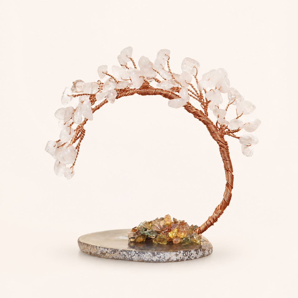 Colorful Natural Stone Crystal Tree Ornament with Agate Base, Yellow Crystal Money Tree for Car and Desktop Decoration