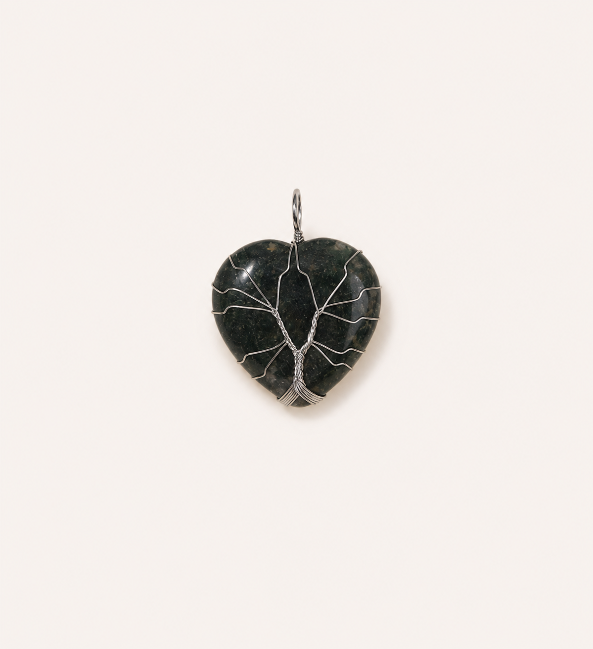 Natural rose quartz and amethyst pendant, cut into a heart shape, handmade tree of life necklace with wire-wrapped crystal pendant