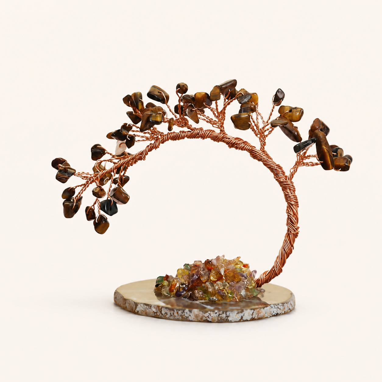 Colorful Natural Stone Crystal Tree Ornament with Agate Base, Yellow Crystal Money Tree for Car and Desktop Decoration
