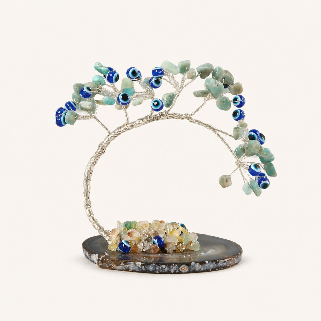Devil's Eye Agate Base Curved Pine Ornament Home Living Room Crystal Gravel Money Tree Decorative Craft