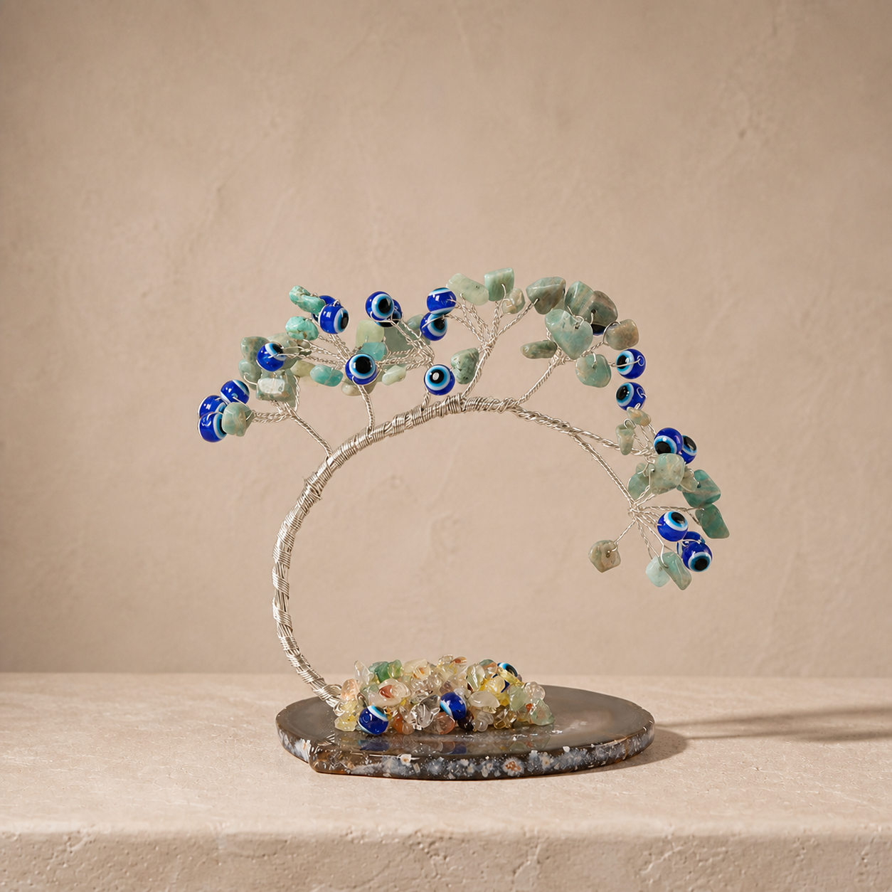 Devil's Eye Agate Base Curved Pine Ornament Home Living Room Crystal Gravel Money Tree Decorative Craft
