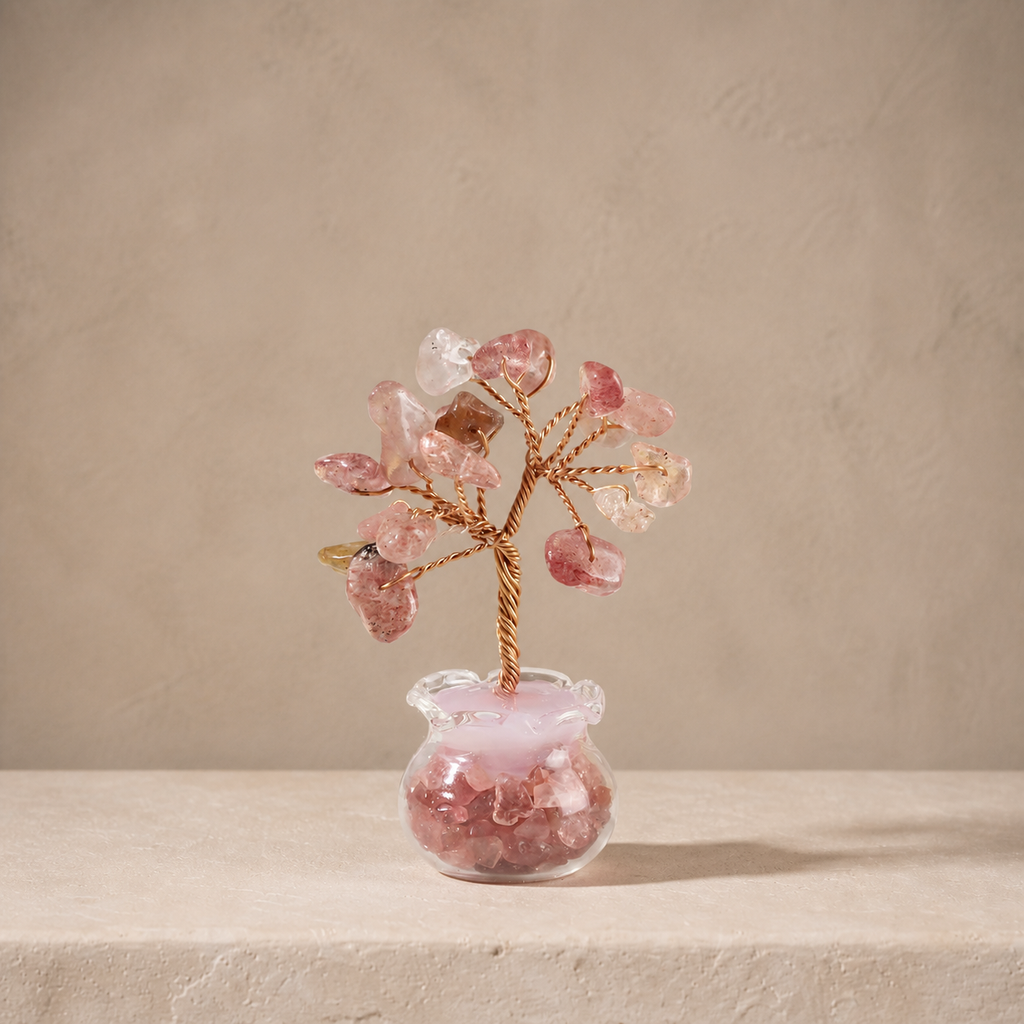 Natural crystal gravel fortune tree decorative craft for home, office desk, and car