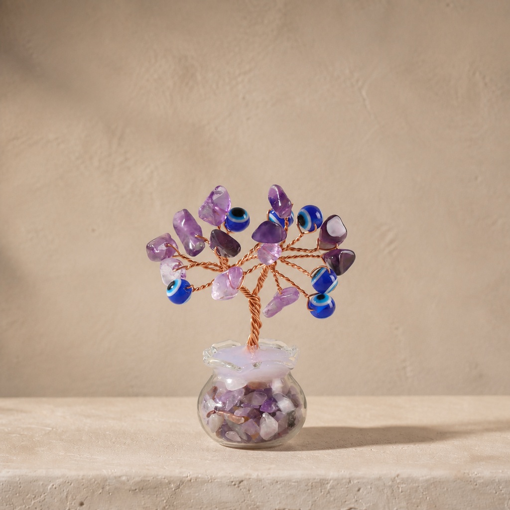 Natural crystal gravel fortune tree decorative craft for home, office desk, and car