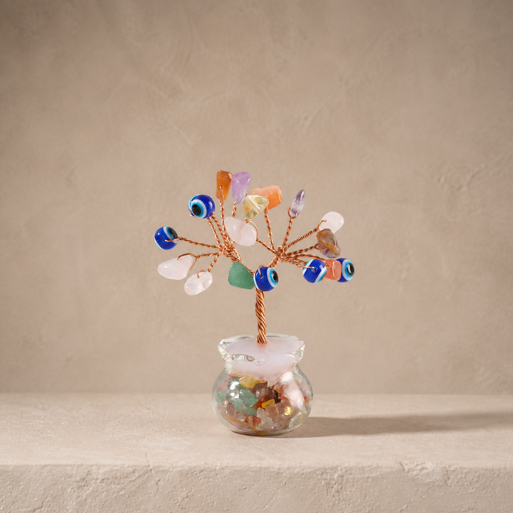 Natural crystal gravel fortune tree decorative craft for home, office desk, and car