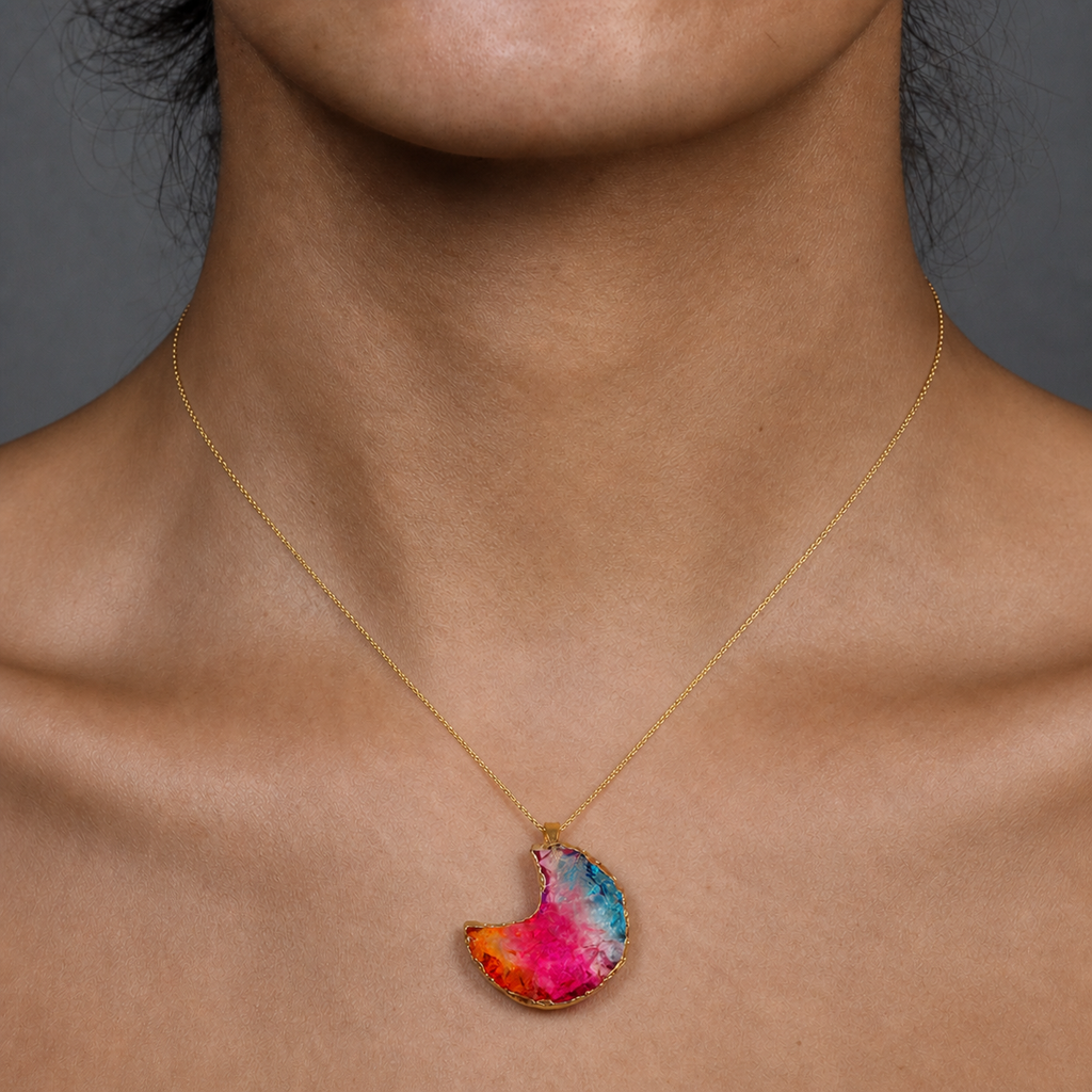 New style twisted gold-plated copper wire colorful moon pendant handmade DIY natural crystal sweater chain pendant accessory