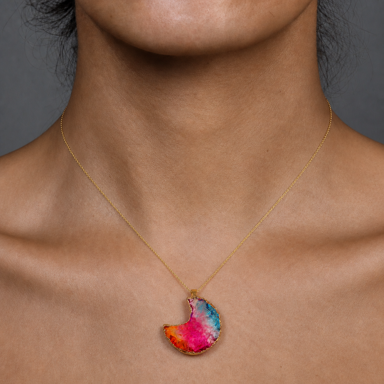 New style twisted gold-plated copper wire colorful moon pendant handmade DIY natural crystal sweater chain pendant accessory