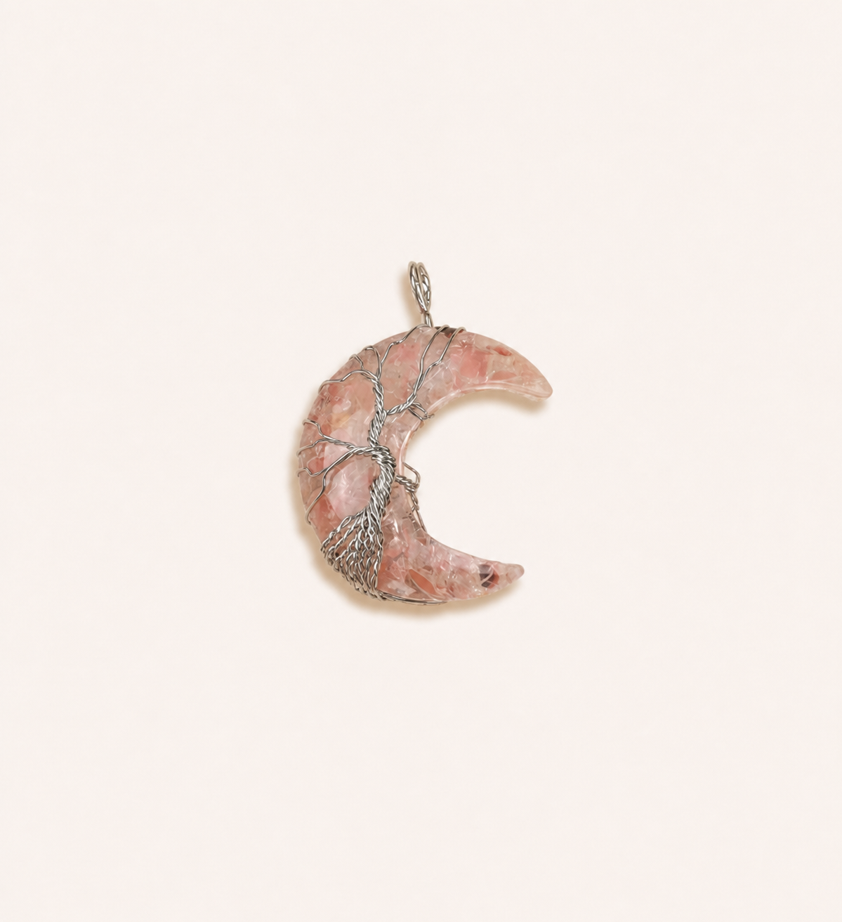 Bestseller natural crystal moon pendant necklace, hand-wrapped tree of life, money tree, crushed stone moon
