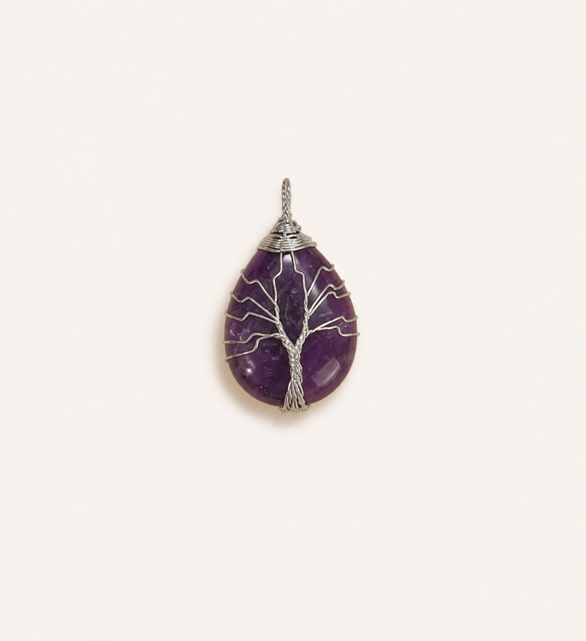 Amethyst Necklace Pendant Handmade Woven Wire Life Tree Necklace Water Drop Natural Stone Crystal Pendant