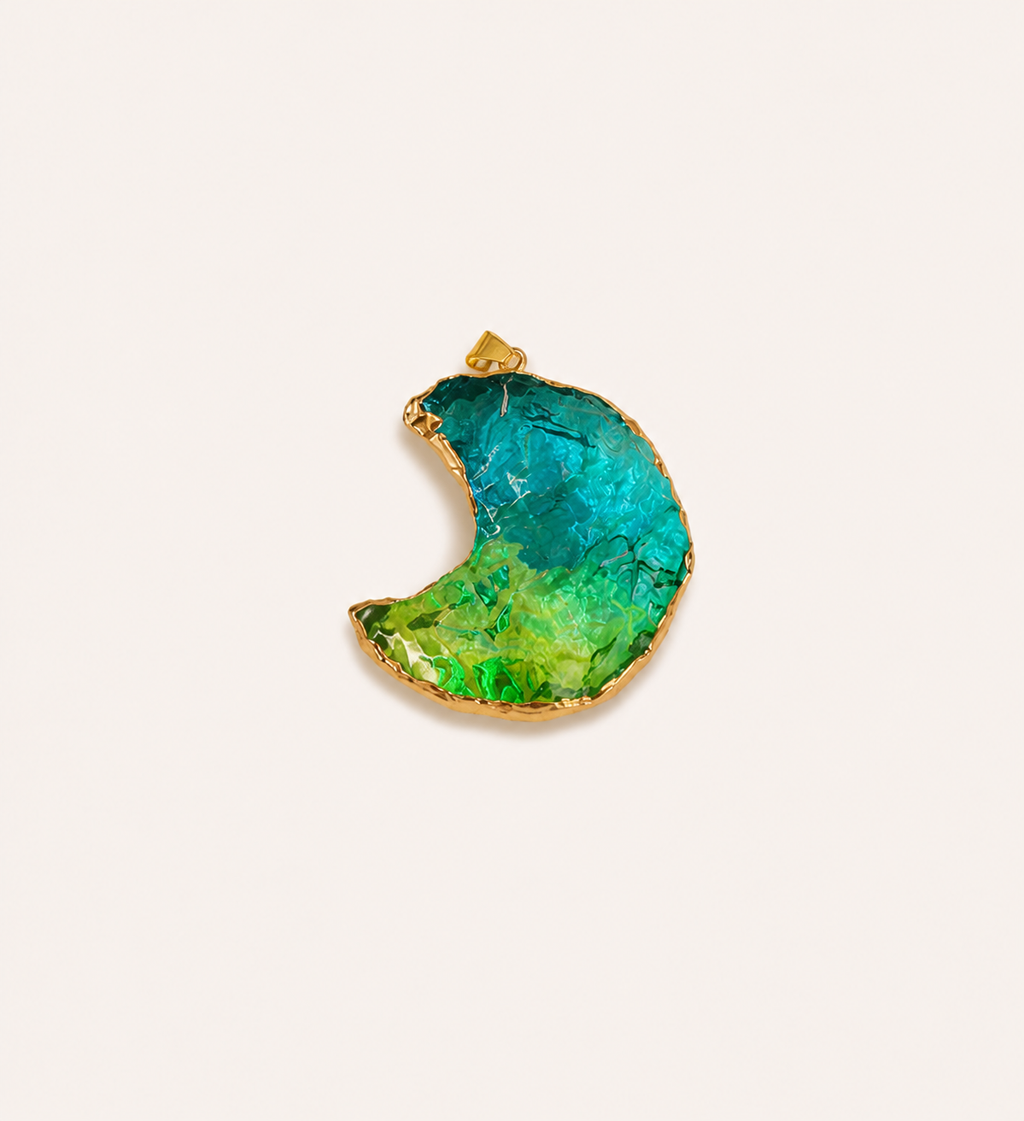 New style twisted gold-plated copper wire colorful moon pendant handmade DIY natural crystal sweater chain pendant accessory